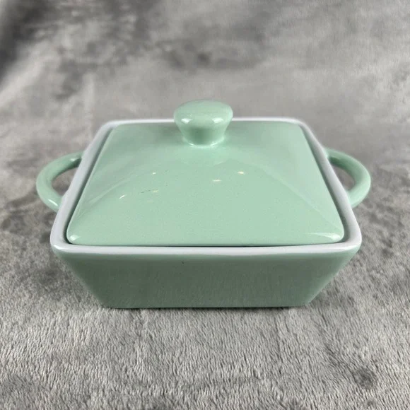 Martha Stewart Mint Green Ceramic Mini Cocotte Square Ramekin with Lid Stoneware