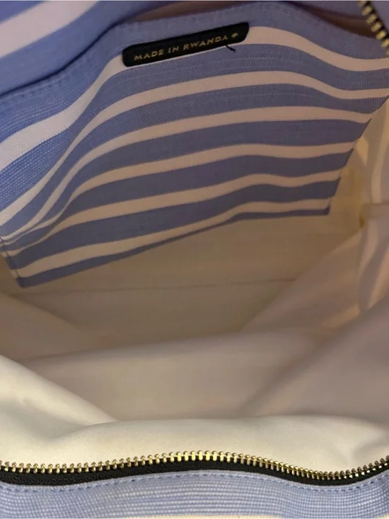 kate spade Light Blue and White Striped Tote with Gold Trim