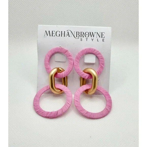 Meghan Browne Style Raffia Wrapped Gold-Tone Link Drop Earrings