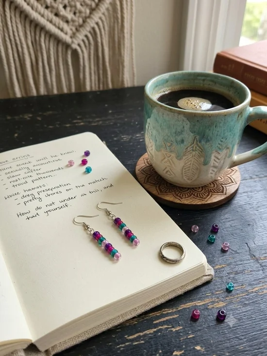 NWT Handmade Colorful Jewel-Tone Beaded Drop Earrings 💜🩷💚