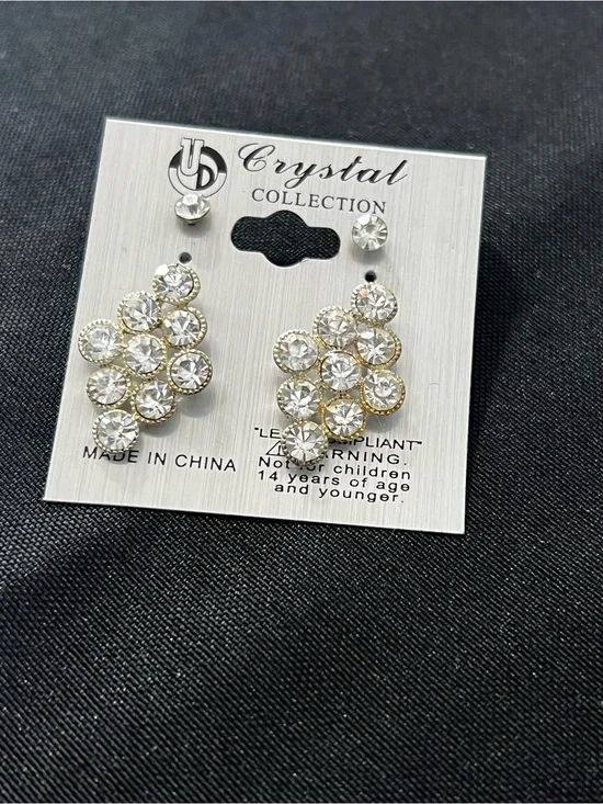 Gold-Tone Clear Crystal Cluster Earrings