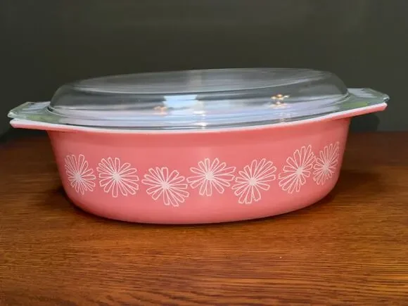 Vintage Pyrex 2.5QT Pink Daisy 045 Casserole Dish W/Lid