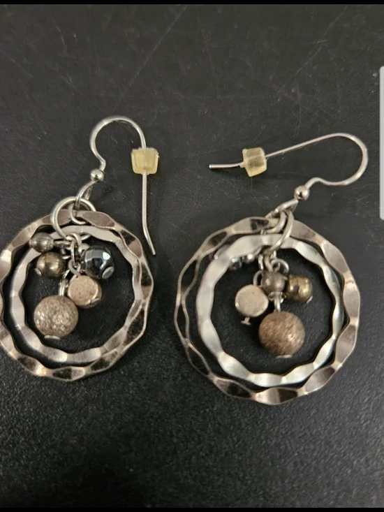 Two-tone orbital drop earrings