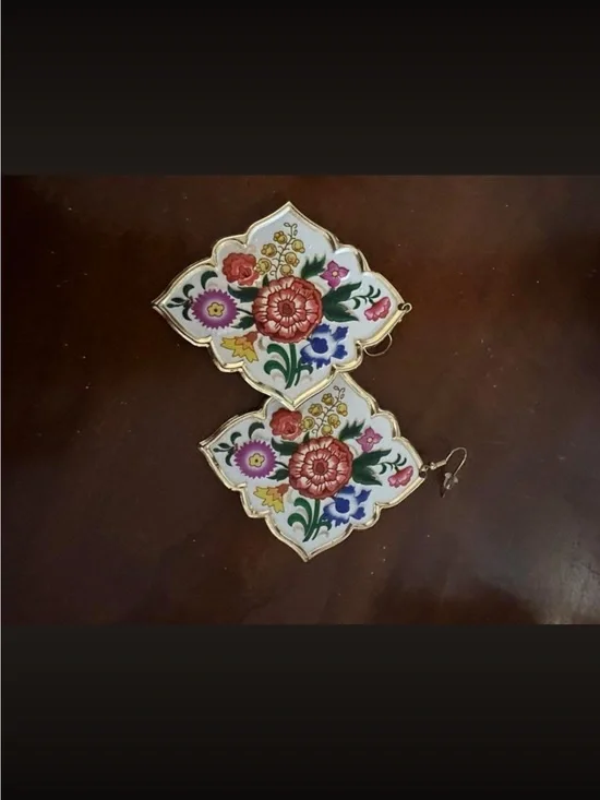 Plunder White Floral Tile Earrings with Red, Pink, Blue and Green Accents