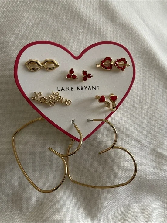 Lane Bryant Gold and Red Heart Earring  Set NWT