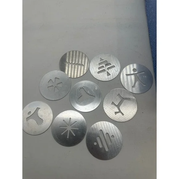 Lot of‎ 9 Vintage Aluminum Cookie Press Replacement Discs Tree Star Snowflake