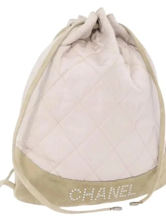 CHANEL Backpack Satin White Silver CC Auth bs33422