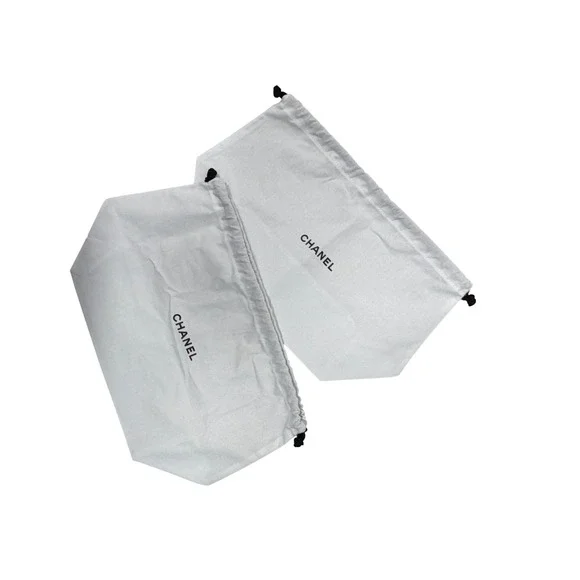 Chanel Beaute White 100% Cotton Drawstring Dust Bag Set of 2 Logo Travel Pouches