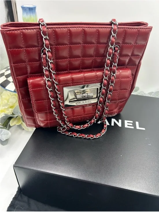 CHANEL Chocolate Bar, Mademoiselle reissue square tote Bag