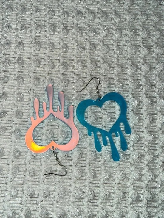 Blue Dripping Heart Dangle Earrings