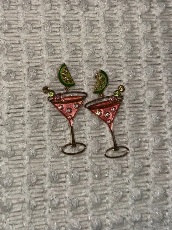 Cocktail Martini Earrings - Pink with Lime Green Accent