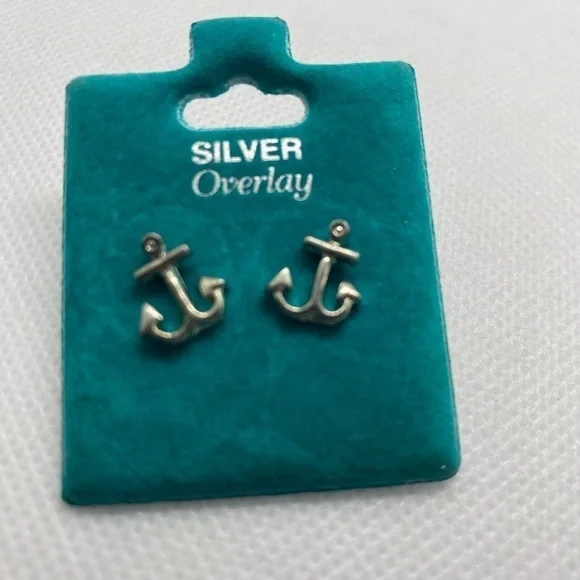 Boat Anchor Silver Overlay Stud Earrings  Brand new!