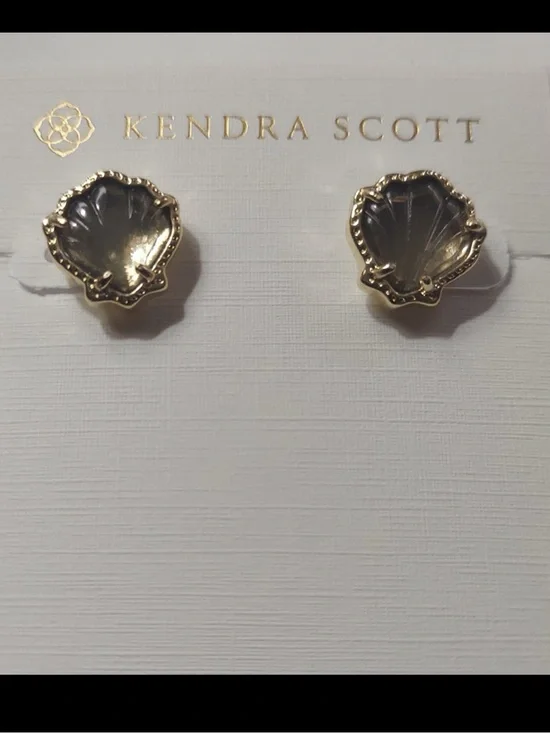 Kendra Scott Brynne Shell Obsidian Gray Black Silver Earrings NEW $75