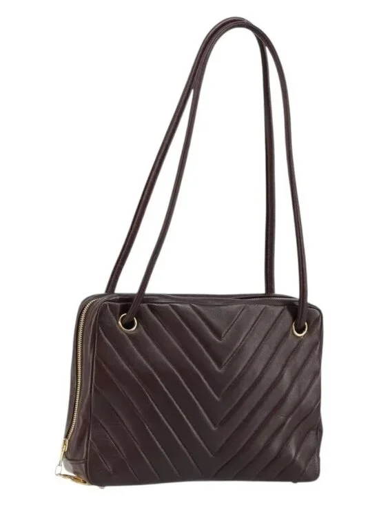 CHANEL V stitch Shoulder Bag Lamb Skin Brown Gold CC Auth bs29893