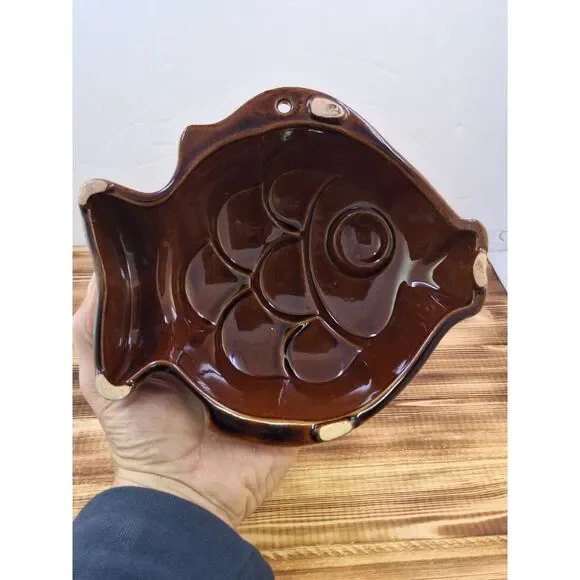 Vintage West German Brown Earthenware Fish Ceramic Pudding Pastry Mold W Germany