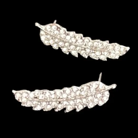 Silver Tone Ear Crawlers - Feather, Angel Wings or Leaf Motif