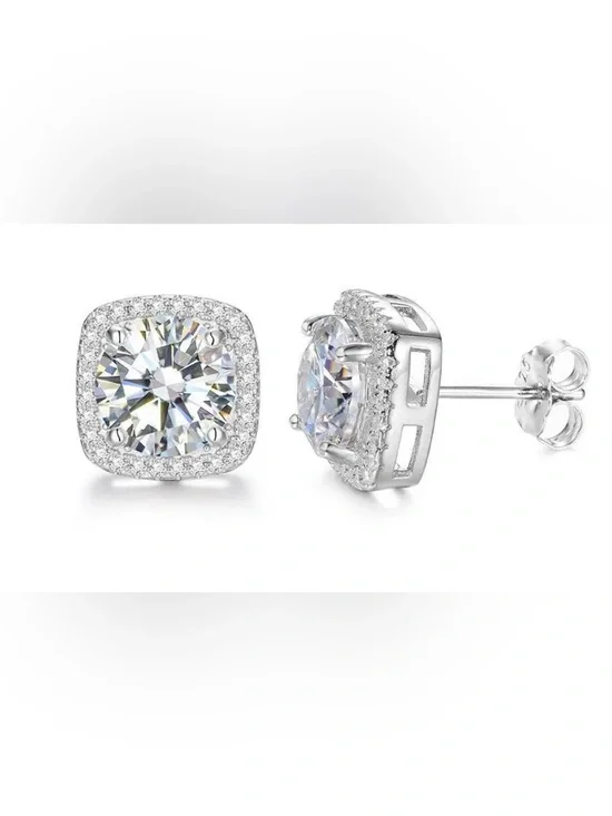 S925 Sterling Silver MOISSANITE 1ct Halo Stud Earrings