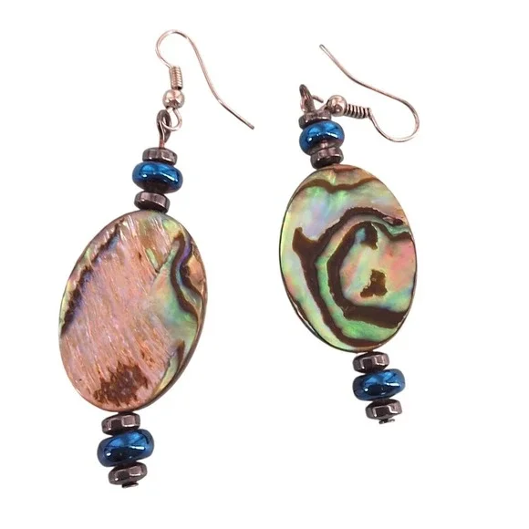 Handmade Abalone‎ Paua Shell Wire Wrapped Dangle Earrings Boho