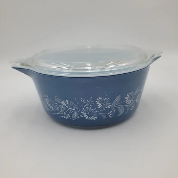 Vintage Pyrex Colonial Mist 475-B Blue Floral Casserole Dish with Lid 2.5 Qt