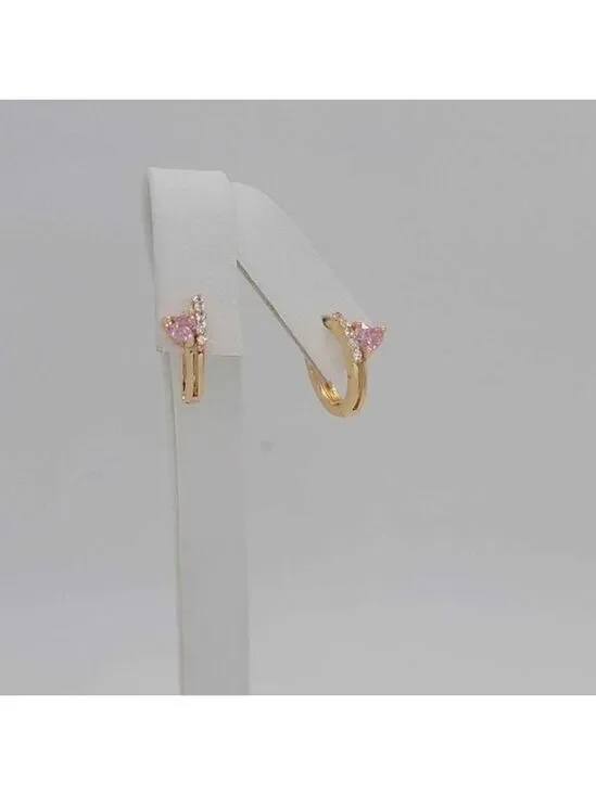 Brazilian 18k Gold filled with pink gem & Cubic Zirconia Stones Earrings