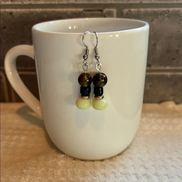Artisan Black and Cream Beaded Earrings