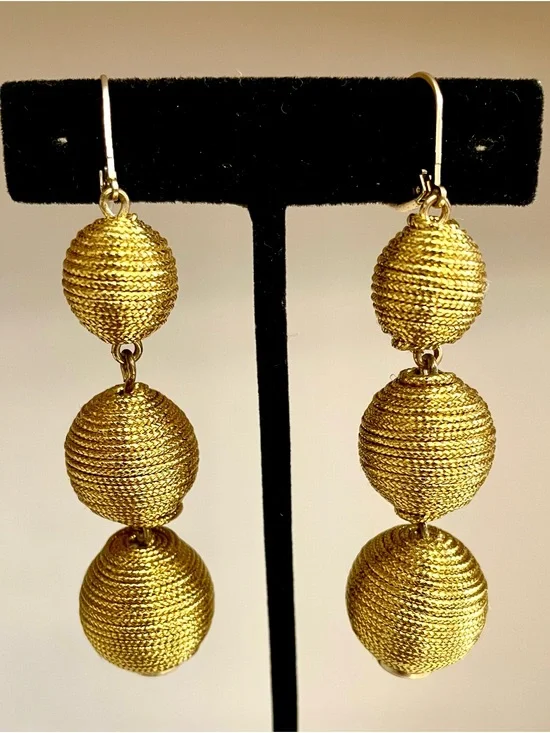J.Crew Gold Tone Triple Mesh Ball Drop Earrings Sculptural Runway Dramatic Chic