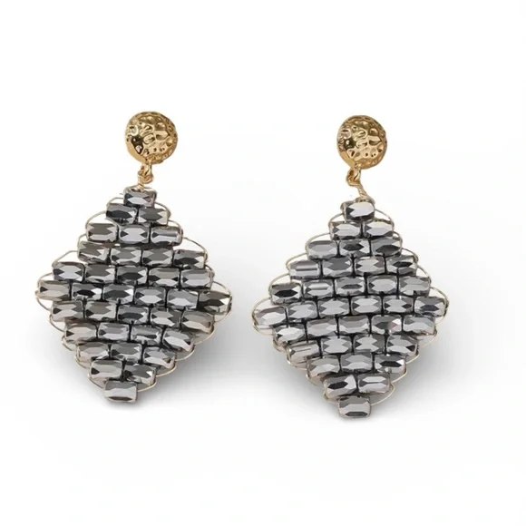 Silver Bohemian Handcrafted Beaded Crystal Dangle Earrings
