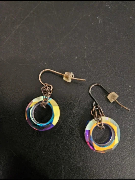 Iridescent circle dangle earrings