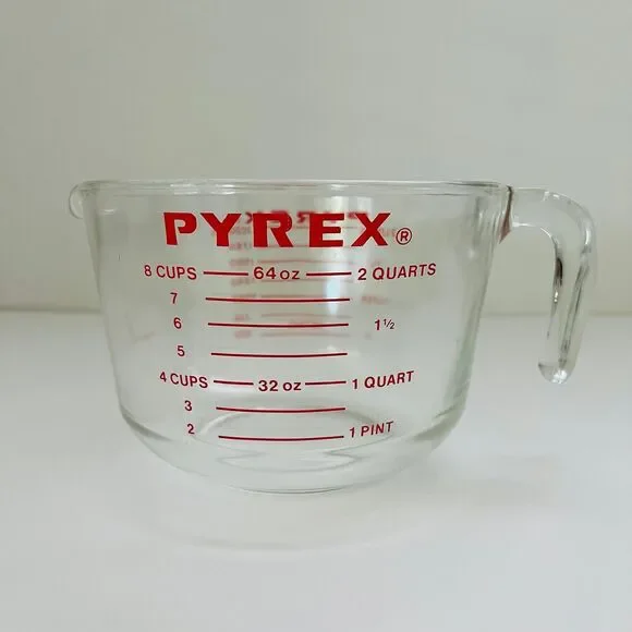PYREX (All Caps) 8 Cup / 2 Qt / 64 oz / 2 L Glass Measuring Cup with Handle