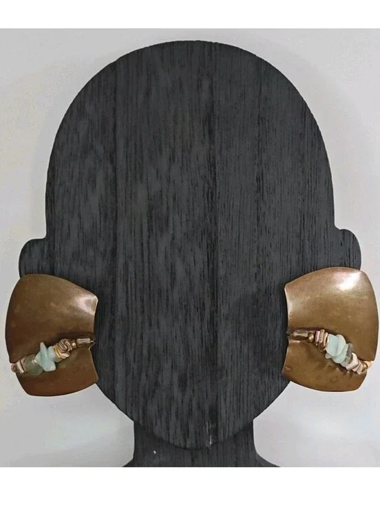 Elaine Coyne Artesian Crystal Chips Brass Metal Earrings Modern Brutalist Chunky