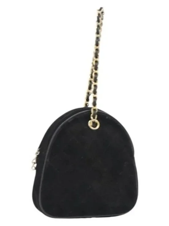 CHANEL Matelasse Chain Hand Bag Suede Black Gold CC Auth BA13591