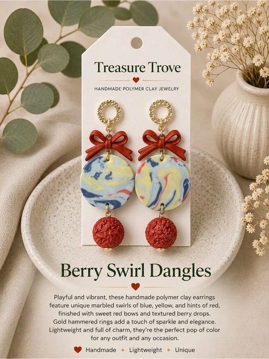 Treasure Trove Berry Swirl Dangle Earrings — Red, Blue & Yellow