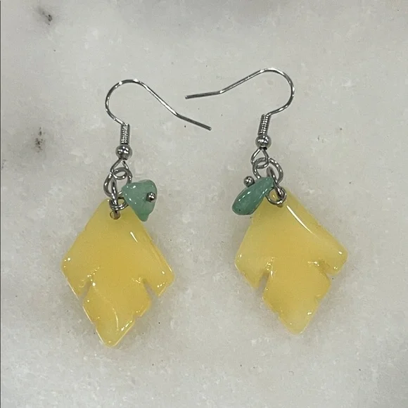 Artisan Yellow and Green Aventurine Leaf Earrings