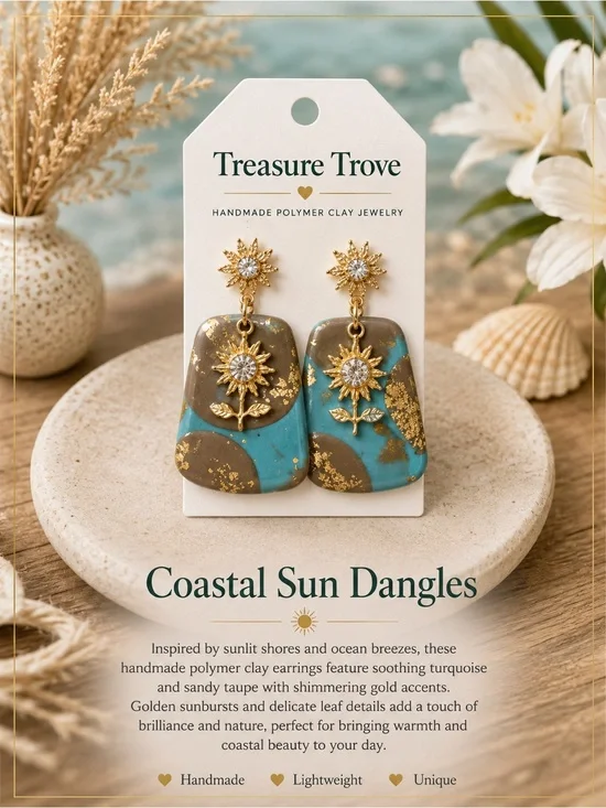 Treasure Trove Coastal Sun Dangle Earrings - Turquoise & Taupe