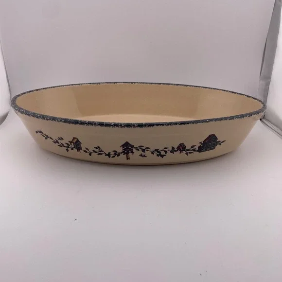 Home & Garden‎ Party Ltd 2003 Birdhouse Stoneware Oval Baker Dish Cream 13 Inch