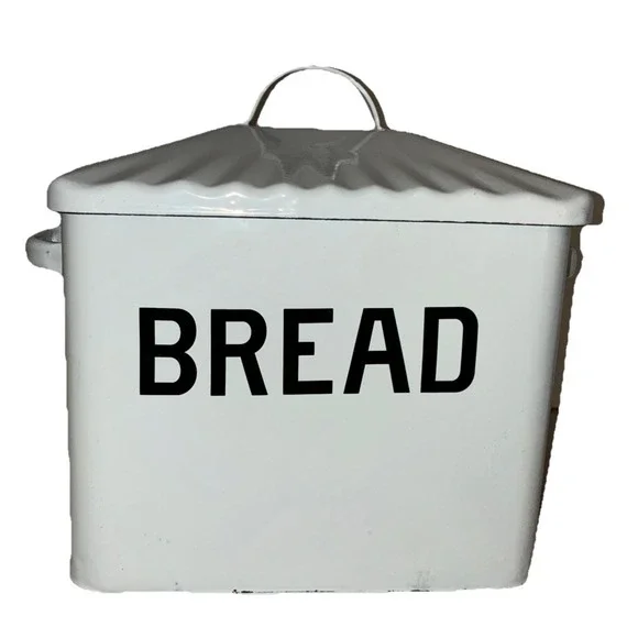 Bread Box Enamelware Metal Bin White Retro Shabby Chic Farmhouse 11x9x7.5