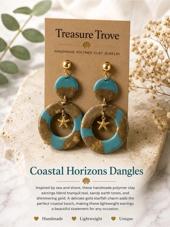 Treasure Trove Coastal Horizons Teal and Gold Dangle Earrings