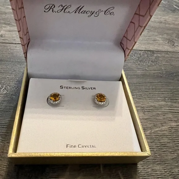 R.H Macy Sterling Silver‎ & Citrine Crystal Earrings NEW