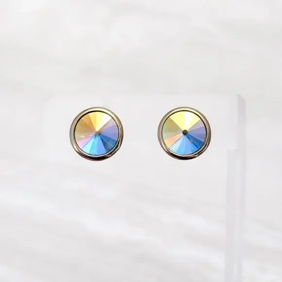 Vintage Avon Clip On Earrings Glam Iridescent Gem 5/8