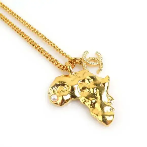CHANEL Authentic Gold Logo Necklace