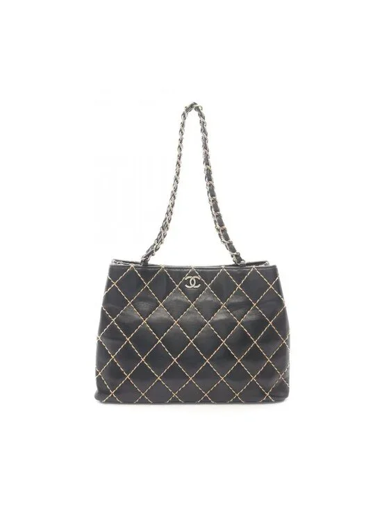 Chanel Shoulder Bag Wild Stitch Black Leather Chain