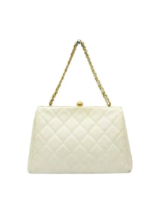 Chanel Shoulder Bag Vintage Caviar Leather Quilted Chain White