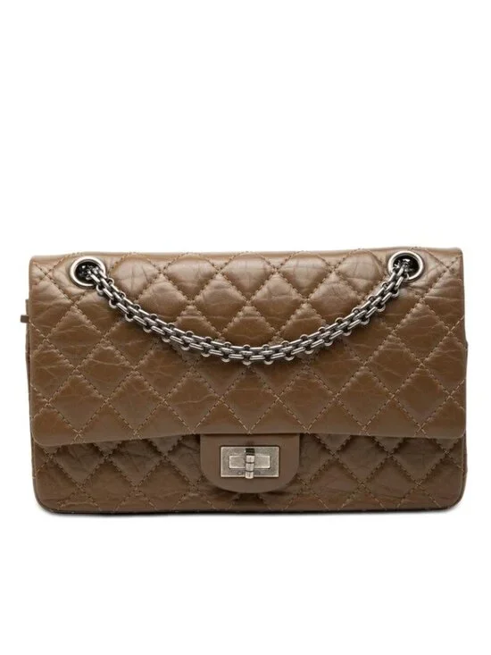Chanel Quilted 2.55 Double Flap Chain Shoulder Bag Brown Leather