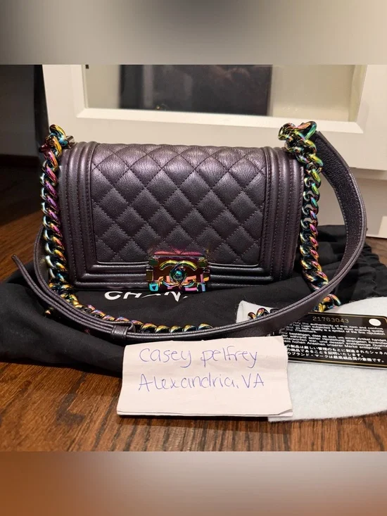 Chanel Small Boy Bag Iridescent Purple Goatskin with Mermaid Hardware