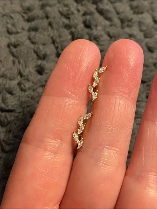 Delicate Gold Leaf Ear Climber - Clear Crystal Accent