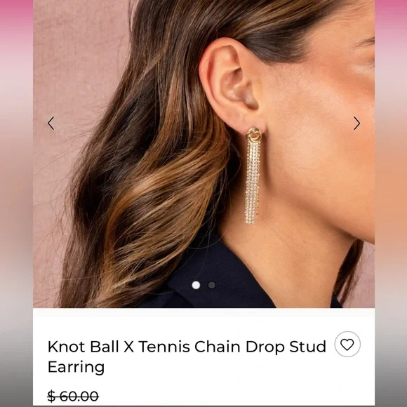 Adina Eden Knot Ball X Tennis Chain Drop Stud Earring  never worn gold cz
