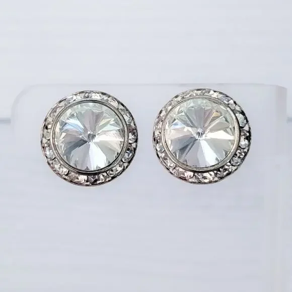 Vintage Clip On Earrings Large Clear with Clear Halo Costume Jewelry