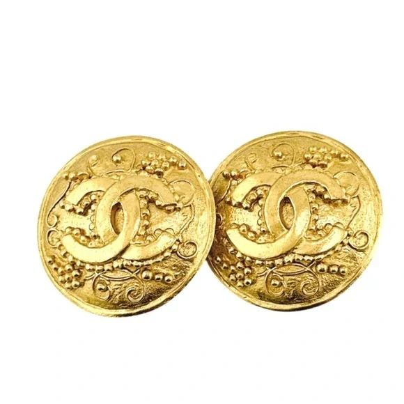 CHANEL Gold Logo Earrings