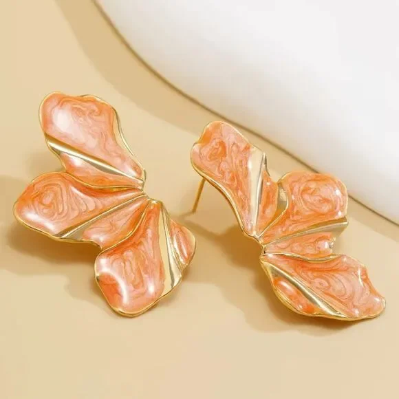 orange flower earrings A564