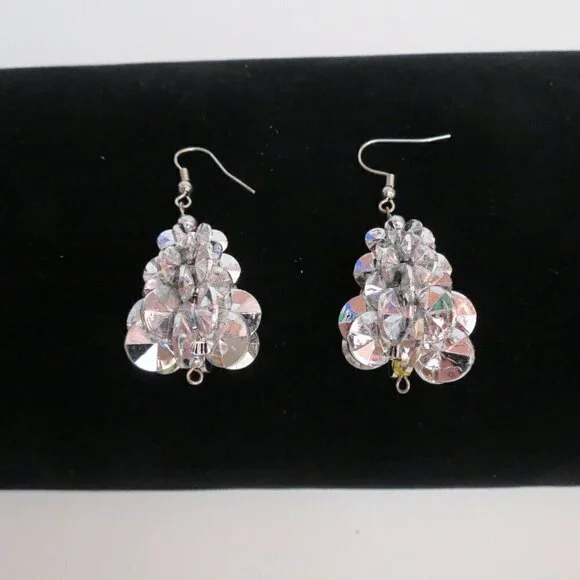 🐈‍ 3/$15 - Vintage Handmade Christmas Tree Earrings Silver #2